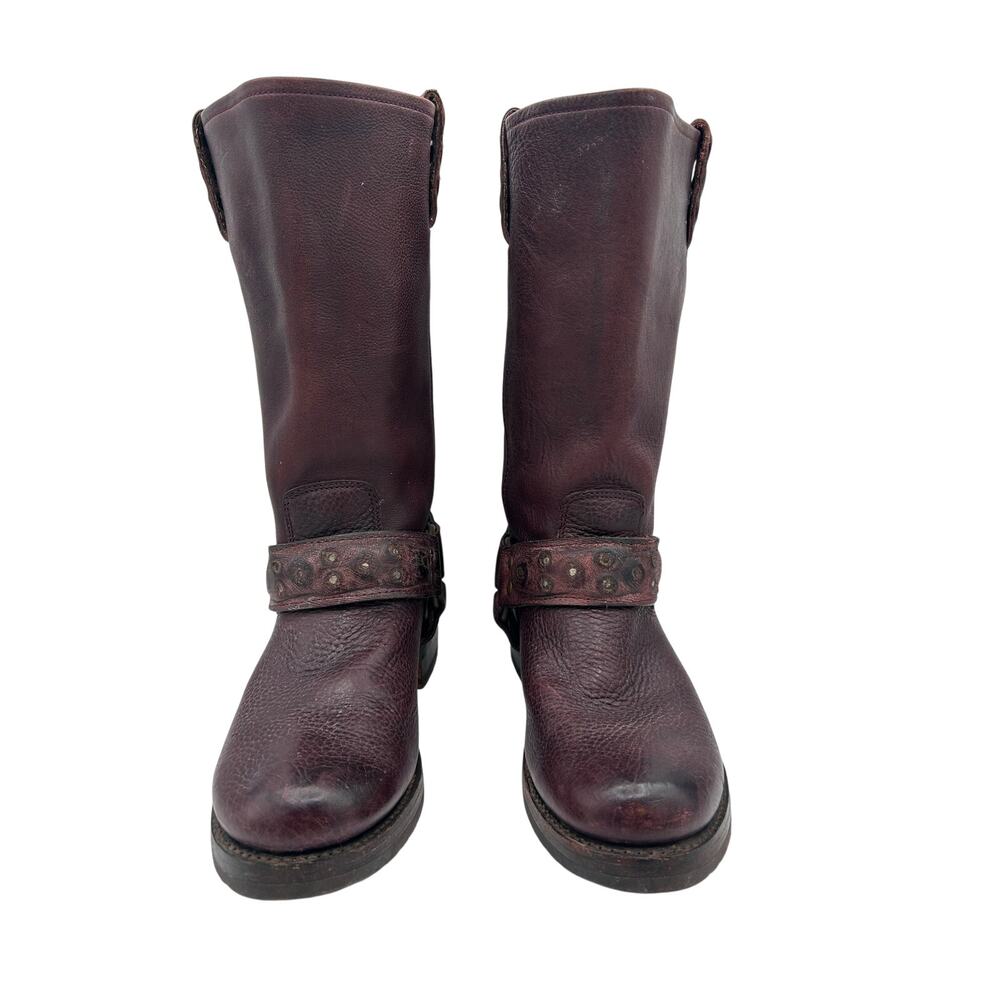Vintage Frye Oxblood Harness Studded Moto Boots - Picture 4 of 9